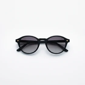 Source product upload: unbranded oval-frame matte black acetate sunglasses on white